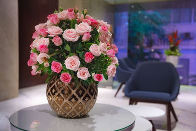 Close-up of flower pot on table at home