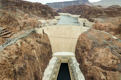 High angle view of dam by river