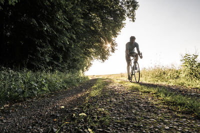Man riding bicycle on road