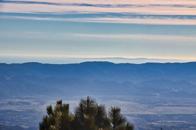 Scenic view of mountains against sky at sunset