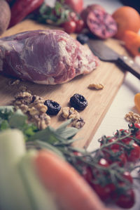 High angle view of vegetables on cutting board