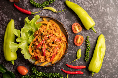 Close-up of fruits and vegetables on table