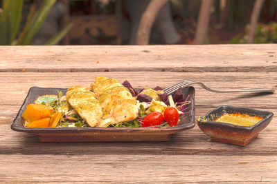 Close-up of food on table