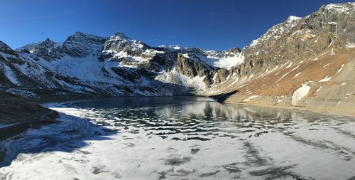 Scenic view of snow covered mountains