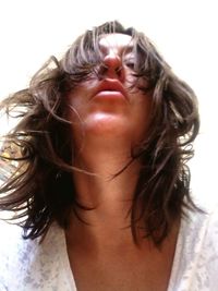 Close-up portrait of a serious young woman