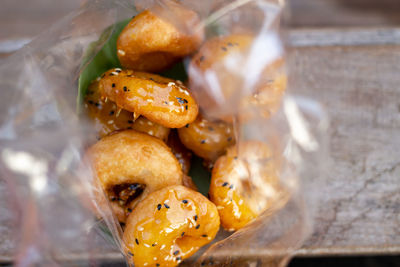 Close-up of served food on table