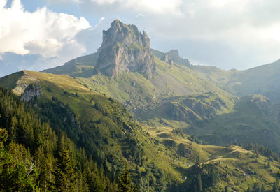 Scenic view of mountains against cloudy sky