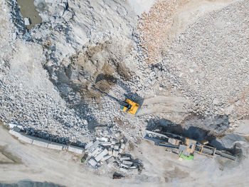 High angle view of construction site on rock