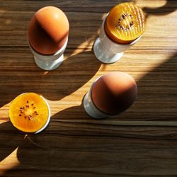 High angle view of breakfast on table