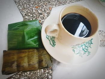 High angle view of coffee on table