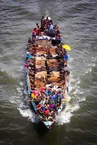 High angle view of boats in sea