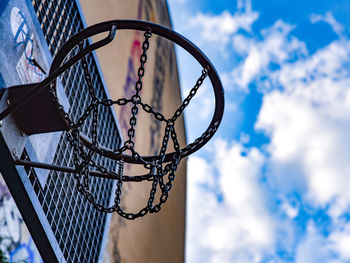 Low angle view of basketball hoop against sky