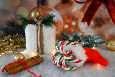Christmas decorations on table