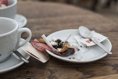 High angle view of breakfast on table