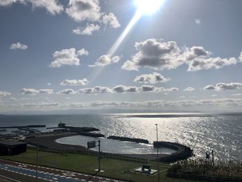 Scenic view of sea against sky on sunny day