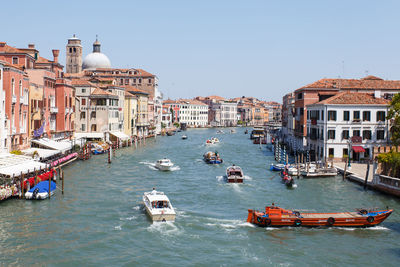 High angle view of boats sailing on grand canal