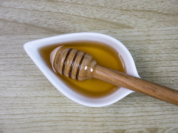 High angle view of tea in cup on table