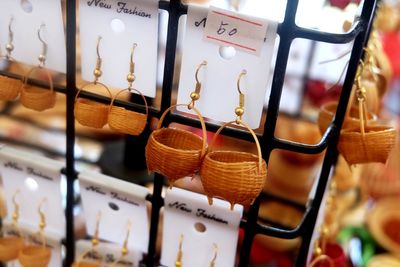 Close-up of earrings for sale