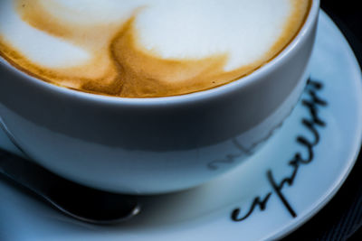 High angle view of coffee on table