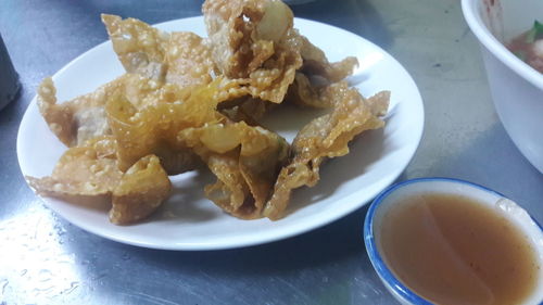 Close-up of food in plate on table