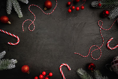 High angle view of christmas decorations on table