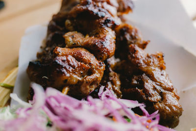 High angle view of meat in plate