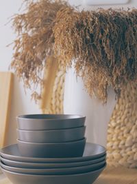 Stack of bowls on table