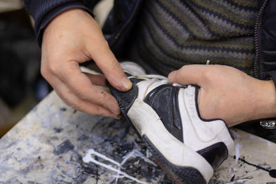 High angle view of people working