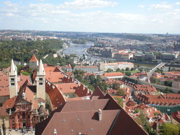 High angle view of townscape against sky