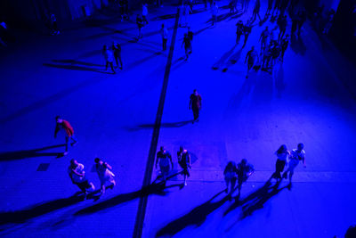 High angle view of people in snow