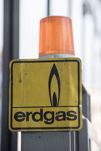 A natural gas or petroleum gas sign in german - erdgas