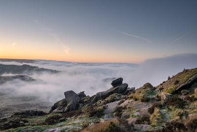 Temperature inversion at the roaches n the staffordshire, peak district national park, uk.