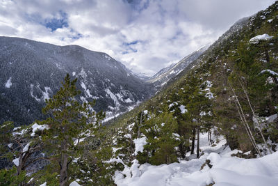 Scenic view of snowcapped mountains against sky