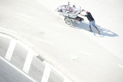 High angle view of man on boat