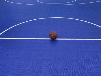 High angle view of basketball on court