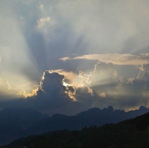 Scenic view of mountains against cloudy sky