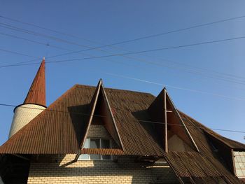 Low angle view of building against clear blue sky