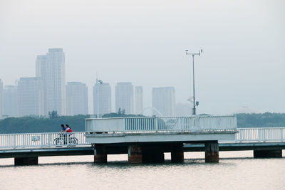 View of cityscape against clear sky