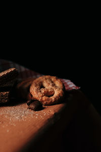 Close-up of cookies against black background
