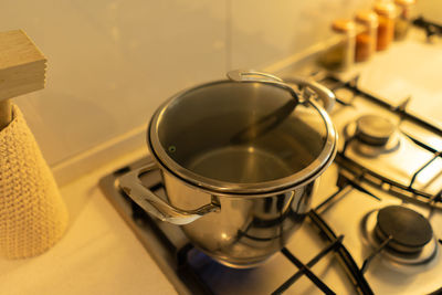 High angle view of coffee on table at home