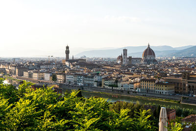 Panoramic view of famous ponte vecchio with river arno at in florence, tuscany, italy
