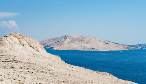 Beautiful rock formations on coast with amazing sea view on pag island in croatia.