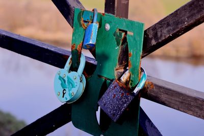 Close-up of padlocks on chain