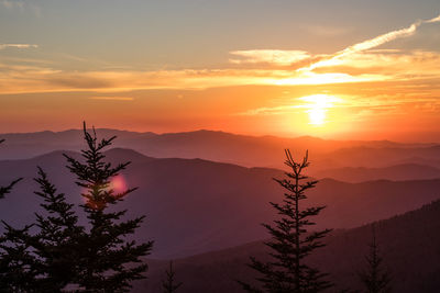 Scenic view of silhouette mountains against sky at sunset