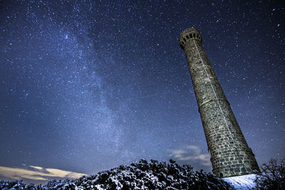 Low angle view of hopetoun monument against star field at night during winter