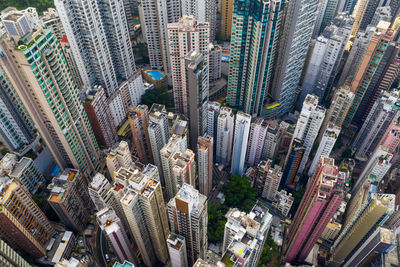 High angle view of modern buildings in city