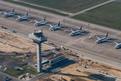 High angle view of airport runway