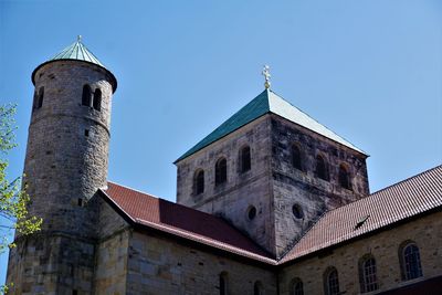 Low angle view of historic building against clear sky