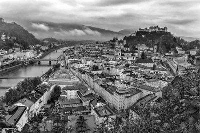 High angle view of townscape against sky