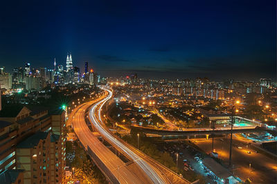 High angle view of city street at night